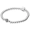 Genuine 925 Sterling Silver Bangle Smooth Beads Pave Crystal Ball Bracelet Fit Bead Charm Diy Fashion Jewelry312q