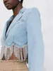 レディースジャケットデニムジャケット韓国語バージョンレトロファッションダイヤモンドタッセルコートストレートレッグズボン