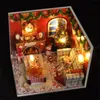 Docka hus tillbehör julklappar diy trä casa dollhouse kit miniatyr snögubbe monterade japanska dockhus med möbler leksaker för vänner 231018