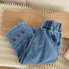 Jeans Bébé filles cerise broderie jean enfants automne pantalon jambe large sarouel vêtements taille élastique doux vêtements d'extérieur bas 231019