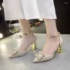 Sandálias 2023 verão apontou toe capa saltos string grânulo alto tornozelo cinta strass senhoras elegantes bombas sapatos