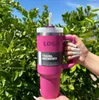 Stock américain avec logo 40 oz tasses rose vif gobelets en acier inoxydable tasses tasses poignée pailles grande capacité bouteilles d'eau de bière camping en plein air couvercles clairs / givrés GG1128