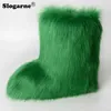 Mulheres inverno botas de neve ao ar livre luxo peludo falso pele de raposa mulher pelúcia quente sapatos plataforma nova moda bottes grande 230922