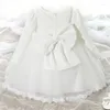 Vestidos da menina laço branco 1º aniversário da criança vestido de batismo flor bebê para casamento nascido infantil vestido de batismo