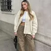 Jaquetas femininas moda bomber mulheres 2023 sólido longo solto gola casacos com bolsos feminino legal streetwear