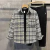 Mäns jackor 2023 Men's Casual Plaid Texture Shirt Jacket Korean High Street Turn-Down Collar Harajuku Retro Långärmad kappa M-3XL Autumn J231019