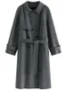 Mélanges de laine pour femmes DUSHU 100% tempérament gris femmes Double boutonnage longues vestes en laine col rabattu bureau dame manches Raglan manteau 231018