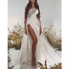 One Shoulder Satin Wedding Dress Rich Beading Hleeveless Bridal Gowns Robe de Mariee Plus Size Custom Made 328 328