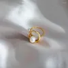 Anéis de casamento moda pérola natural design geométrico anel ajustável para mulheres acessórios de jóias de junta de aço inoxidável