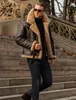 メンズレザーフェイクレザーウィンターメンズコート模倣レザーベルベットファー統合長袖人工毛皮太いジャケット231018