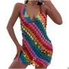 Stage Wear Paillettes Colorf Rainbow Round Harnais Soutien-gorge Poitrine Cou Corps Chaîne Sexy Summer Beach Bikini Robe Femmes Bijoux Drop Livraison