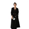 Women's Trench Coats Trendy Long Black Coat For Tall Women Elegant Autumn Overcoat In French Style