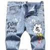 Men's Jeans West Coast Hip Hop Style Multicolor Printing Hole Patch Slim Elastic Fried Snowflake Small Straight Jeans The price of Best Sale