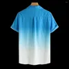 メンズカジュアルシャツ2023夏のハワイアンのための涼しい薄い通気性襟勾配染色半袖Tシャツ服