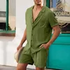 Survêtements pour hommes Mens coton lin à manches courtes col rabattu chemise hauts shorts pantalons ensemble été costume décontracté vêtements pour 2023