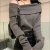 Kadın Sweaters Sweater Kadınlar Seksi Omuz Kapalı Gevşek Koreli Moda Örgü Sonbahar ve Kış Kalınlaştırılmış Külkü Seksi Kadın Y2K Top 231019