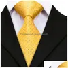 Neck Ties Hiie Gold Silk Tie 2021 Designer żółte kropki duże dla mężczyzn Wysokiej jakości ręka Jacquard Tkana 160 cm CZ0091 Dostawa upuszcza fa dhiof