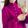 女性用セーターハーフハイトカラー明るい色長袖ボタン太い編みランタン複数の色秋の冬のきれいなプルーバー