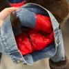 Womens Fur Faux Imitation Denim Cotton Coat Women Winter Plush Stitching Long Sleeve Big Collar Short Jacket Female 231018