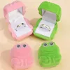 Cluster Rings Fashion Cute Cartoon Frog Ring Box Couple Velvet Jewelry Storage Boxes Engagement Wedding Birthday Gift Packaging