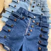 Jeans pour femmes 2023 Summer Denim Shorts Taille haute Minceur Casual Côté Métal Boutonnage Moto Jambe large