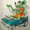 Party Decoration Angry Big Mouth Monster Driving Statue Rat Fink Halloween Figurines Resin Crafts Sculpture Home Decor Ornament 12 LL