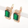 Dangle Earrings 2023 Elegant 585 Rose Gold Color Green Stone Square For Women Girls White CZ Stud EarringsFashion Jewelry GE323