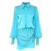 Casual Dresses CINESSD 2023 Ins Style Summer Satin Lapel Dress Women's Fashion Loose Temperament Pleated Sexy Hip