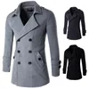 Men's Trench Coats Korean Woolen Coat Slim Fit Long Men Double Breasted Windbreaker Casual Sleeve Top Gray Overcoat Plus Size