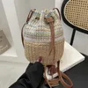 Abendtaschen Kordelzug Stroh Umhängetasche für Frauen Casual Handtasche Sommer Strand Rattan Eimer Tasche gewebt Boho Quaste Geldbörse