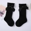 Детские носки, 5 пар слотов для маленьких девочек, хлопковые мягкие гетры принцессы, однотонные, средней длины, до колена с бантом, для новорожденных 231019