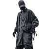 Erkek trençkotları 2023 High Street Techwear Hip Hop Ceket Erkekler için Uzun Ceketler Drawstring Patchwork Pelerini Gabardina Hombre