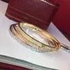 Luxo ouro torque bangle fileira dupla jóias de diamante largura 5mm pulseira processo de incrustação escondida pulseiras de designer de alta qualidade marca para mulheres jóias luxuosas