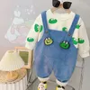 Kläderuppsättningar 2023 New Children's Cartoon Rabbit Ear Set Boys and Girls Plush Suspender Pants Two-Piece Baby tröja Sportkläder 231019