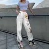 Calças femininas bonito 3d cão impressão sweatpants mulheres baggy primavera perna larga suor corredores streetwear calças de cintura alta