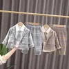 Clothing Sets Spring baby clothes 2022 new boys' Plaid tie gentleman suit 0-4 years old children's handsome host formal dress 231019