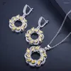 Necklace Earrings Set Color Preservation And Anti Allergy Accessories 2 Sets Circle Round Designed Hand Inlaid Zircon With Copper