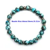 Strand 1pc Turquoise régénérée avec perles rondes en alliage 8mm Bracelet élastique pour un port quotidien fête femme homme