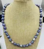 Łańcuchy wykwintne 8 mm niebieskie białe lapis lazuli okrągły naszyjnik z koralikiem 18 -calowy damski prezent biżuterii