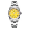 Montres-bracelets PHYLIDA 37mm cadran jaune montre-bracelet NH38A montres automatiques pour hommes perpétuels pour hommes FkEvNH35ASgI5