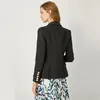 W050 Característica Crop Blazer reunión de negocios Primavera femmelondon Calidad Diseño europeo PU Collar de cuero Slim Negro OL Formal Classi303P