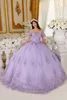 Pink Floral Off Shoulder Princess Quinceanera Dresses Bow Back Lace Appliques Flowers Long Sweet 16 Dress For Girls 2024 Gorgeous Prom Occasion Dress