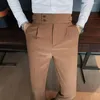 Abiti da uomo Pantaloni a gamba dritta Classico ufficio Slim Fit Vita alta Tasche vintage per uomini in stile business formale