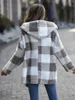 Women's Jackets Autumn Winter Plaid Coat Women Plush Teddy Hooded Female Furry Bear Bubble Pile Buttonless