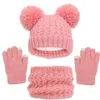 Stingy Brim Hats Imitation Cashmere Winter Baby Hat Gloves Scarf Set Fleece Warmer Scarves Thick Knitting Hats Boy Girl Cute Pompom Kids Beanie 231019