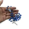 Colares Pingente Católico Cristão Marinho Azul Contas de Cristal Virgem Maria INRI Crucifixo Cruz Rosário Colar Religioso Batismo Jew270x