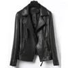 Women's Leather 2023 Spring Autumn Short Motorcycle Wear Black Long Sleeve Pu Coat Faux Jackets Women Clothes Suit Collar