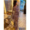 Robes décontractées Brown Zebra Stripes Maxi Robe Femmes Élégant Slim Boho Cheville-Longueur Femme Printemps Eté Manches Longues Fête 2023 Drop