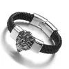 Charme Armbänder Punk Stil Echtes Leder Armband Männer Edlen Schmuck Edelstahl Löwe Adler Armreifen Männlich Femme1243I