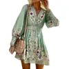 Повседневные платья Женское элегантное шифоновое платье макси с цветочным принтом, рюшами по подолу и длинными рукавами, идеально подходящее для лета в стиле бохо
